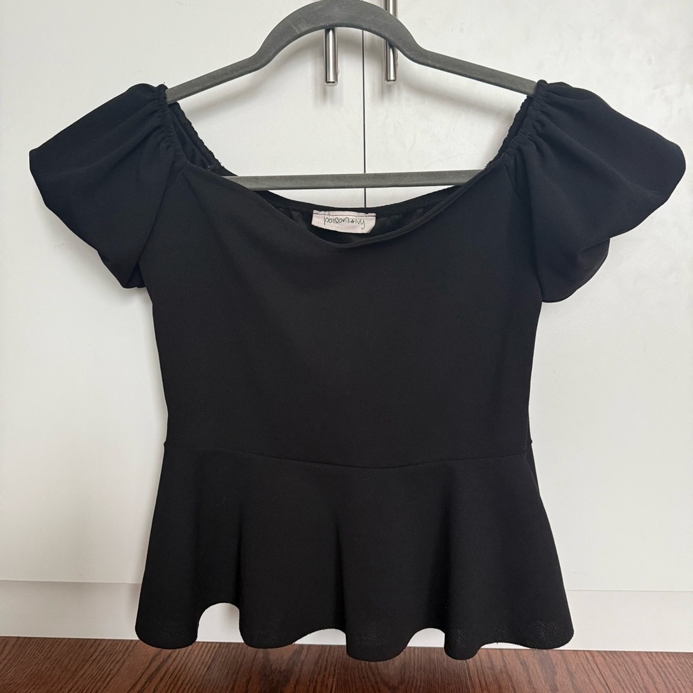 Black Bouffant Off-Shoulder Ruffle Top